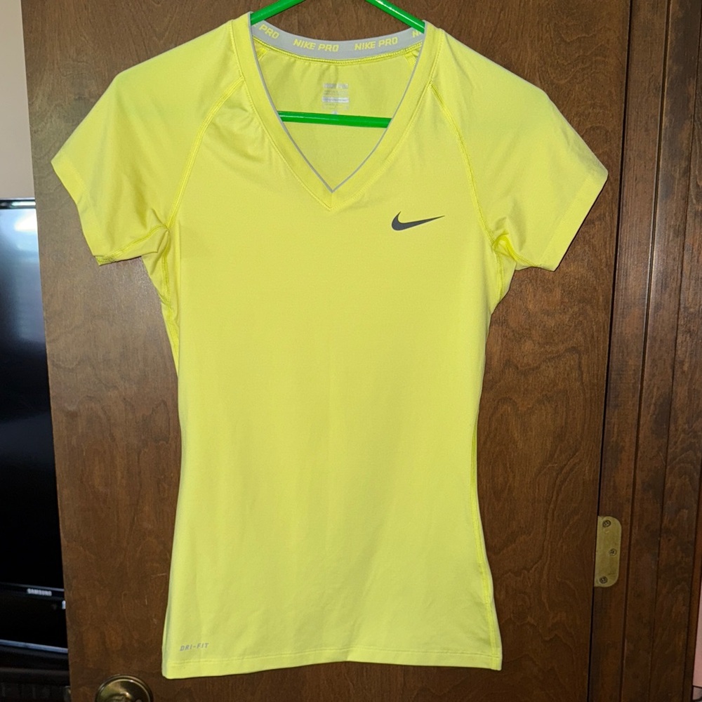 Nike Women's V-Neck Short Sleeve Performance Tee - Neon Yellow